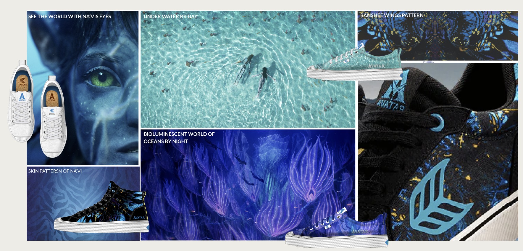 Studied: Na’vi skin pattern, water surface, bioluminescent reef, creature silhouette, Pandora fauna.
