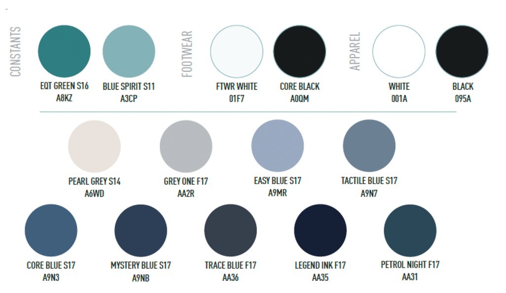 Seasonal colour architecture with adidas colour codes.