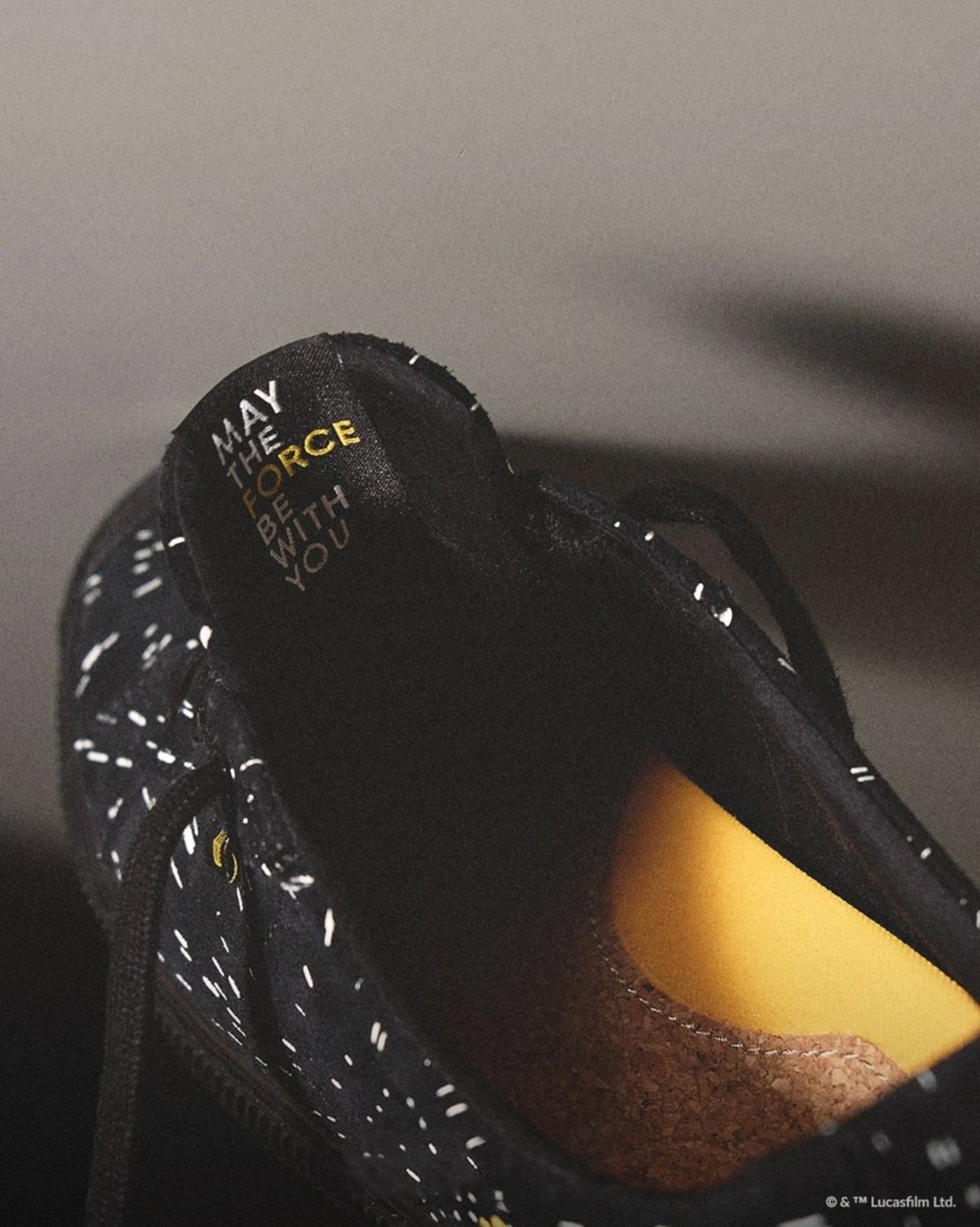Cork footbed, gold lining, hidden message at the tongue.
